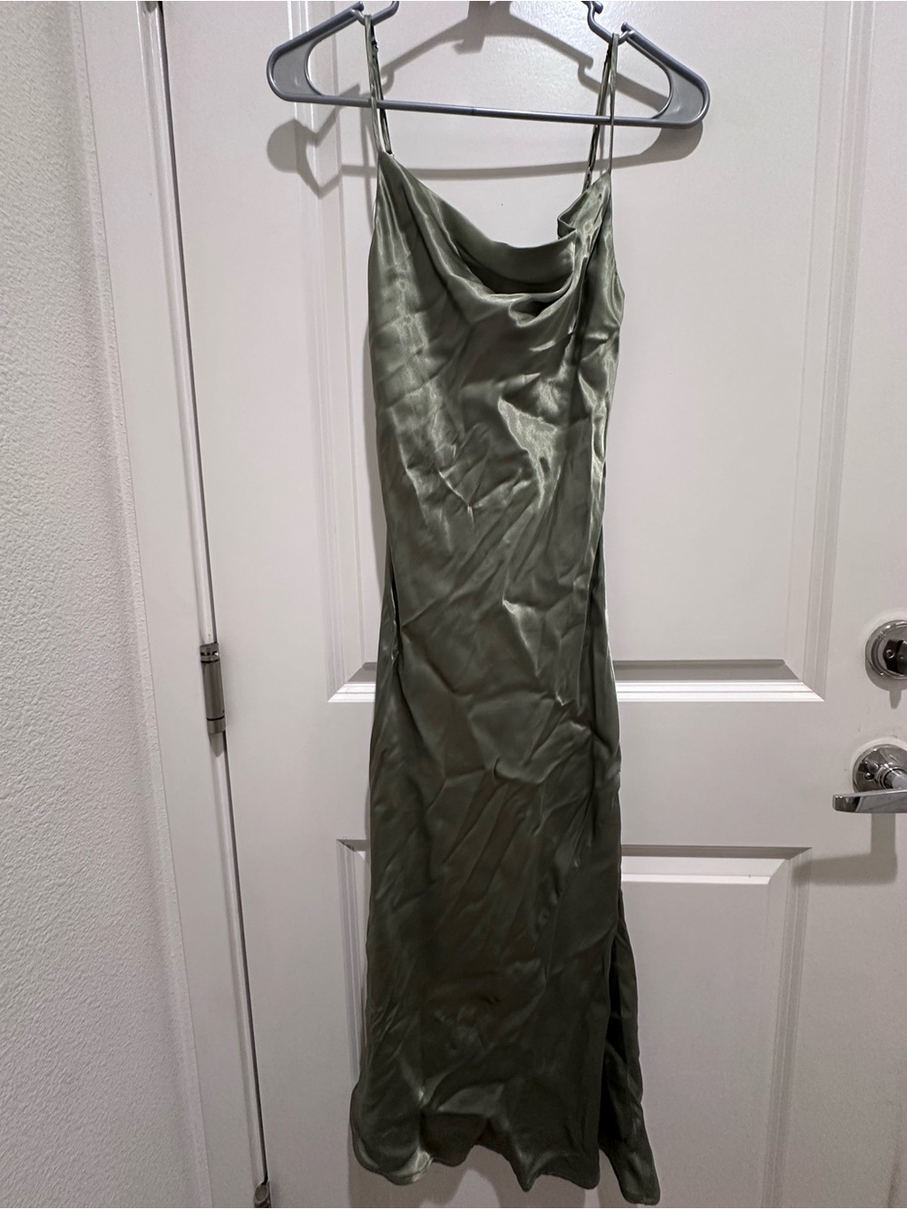 Park & Fifth Olive Green Satin Cowl Midi Dress